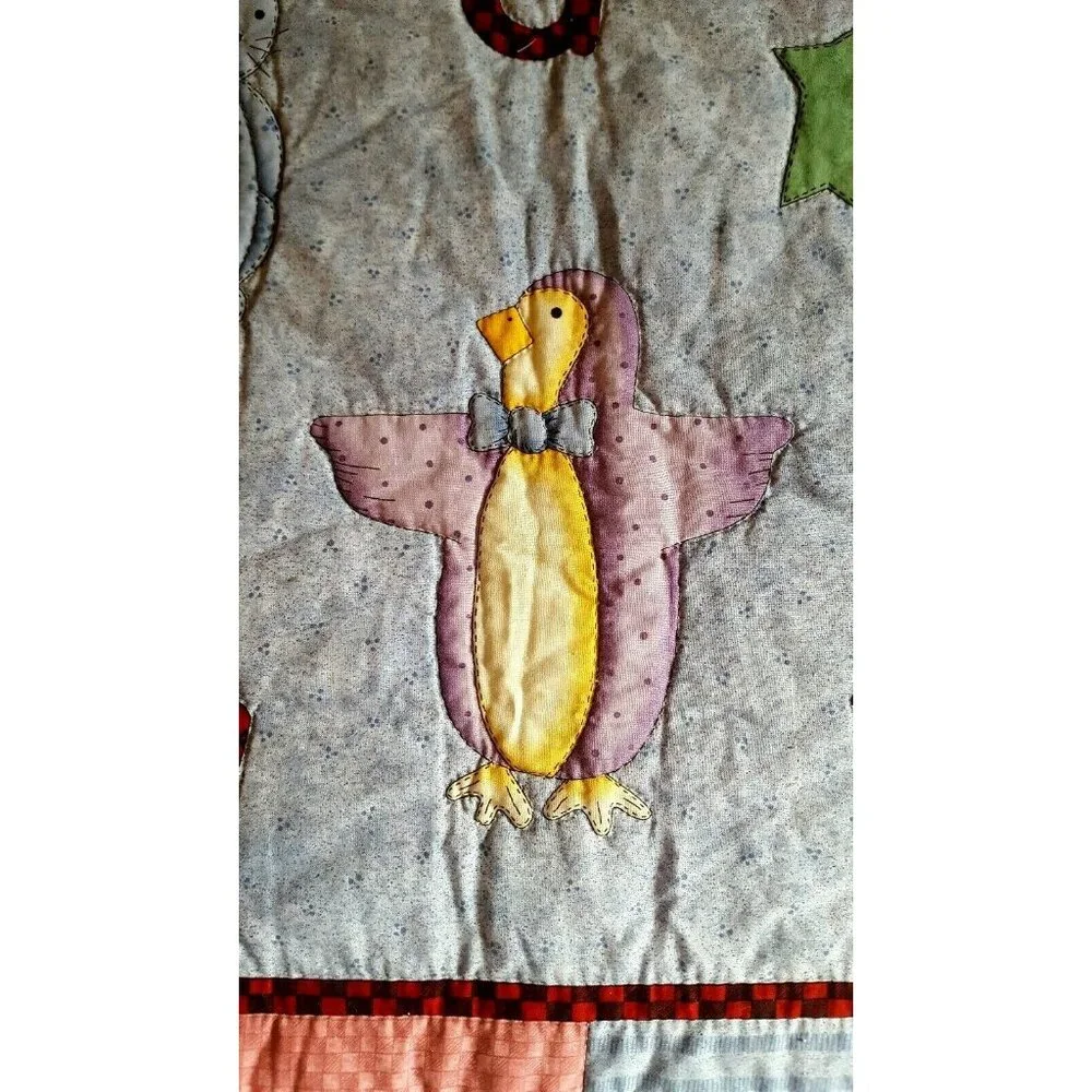 Baby Quilt Throw Crib Alphabet Zoo Animals Blue Pink Bear Lion Rabbit Stitched 3
